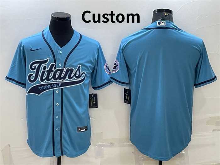 Men%27s Tennessee Titans Custom Blue With Patch Cool Base Stitched Baseball Jersey->customized mlb jersey->Custom Jersey
